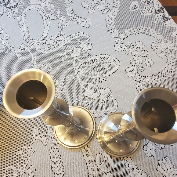 Pewter Candlestick holders (2) with Crystal accent - Picture 4 of 5